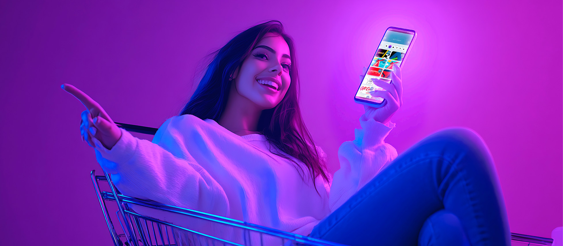 Woman in shopping cart